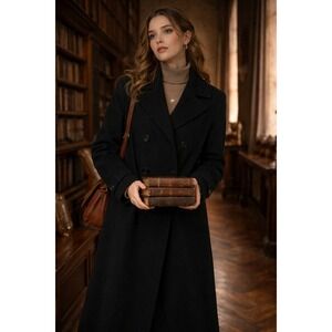 Rain Shredder Black Long Coat Petite 14P Hooded Minimalist Classic Dark Academia